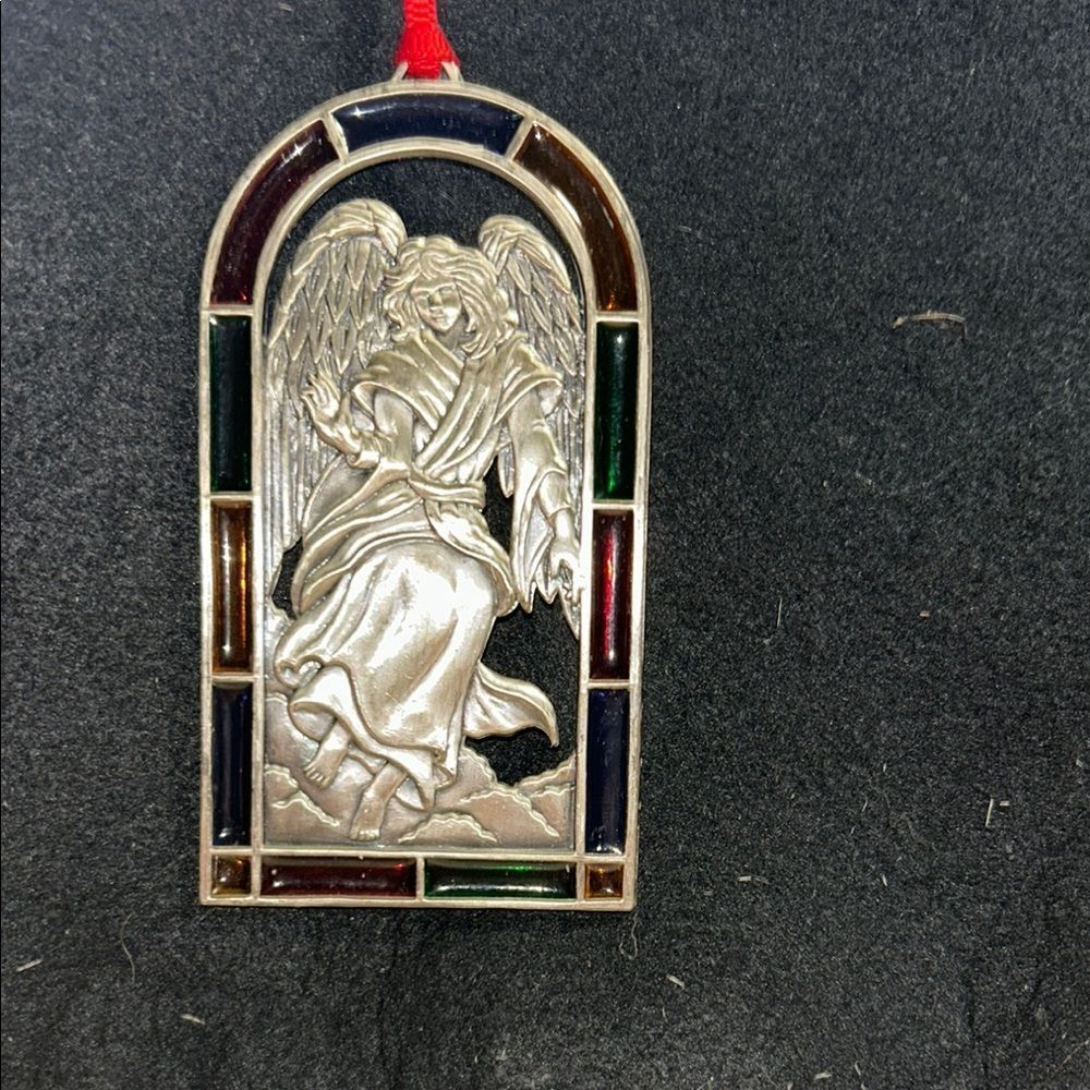 Silver Angel Ornament with Stained Glass Accents